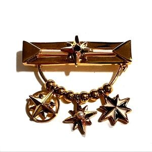 Vintage Avon Presidents Club Brooch Bar 3 Star Charms Red Rhinestone Faux Pearl